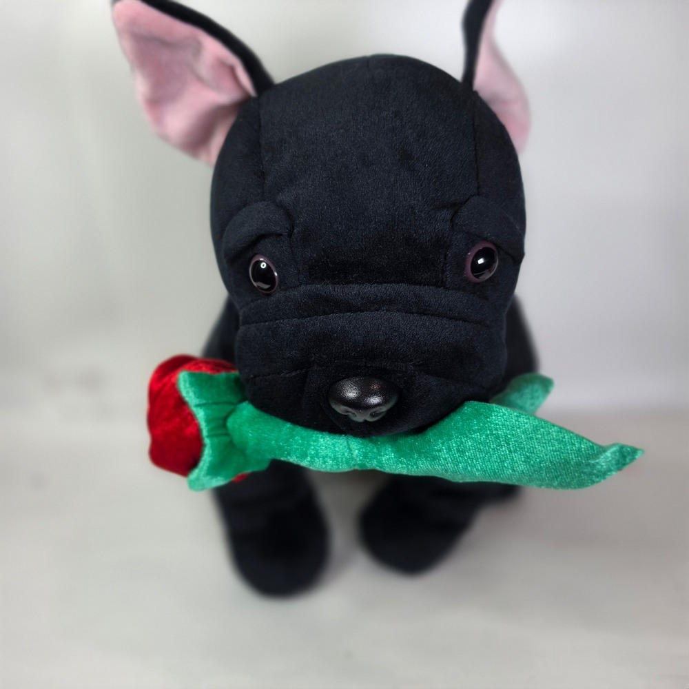 Martha Stewart Macy's Black French Bulldog Plush Rose Valentine Dog Stuffed Toy